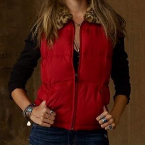 Ralph Lauren Red Puffer Vest With Faux Fur Trim